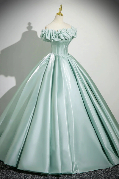 Shop 2025 ANNAKOO Corset Off The Shoulder Satin Green Ruffles Prom Dress under 169