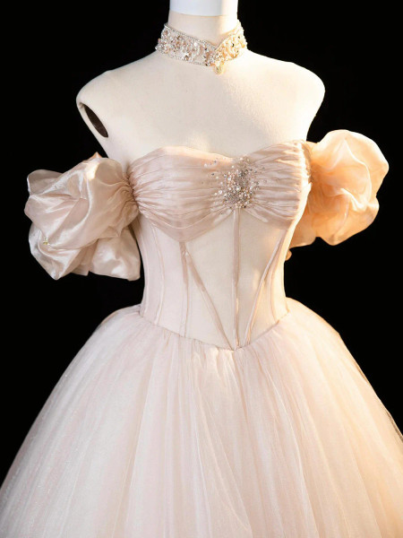 Shop 2025 ANNAKOO Corset Champagne Tulle Beading A Line Prom Dress Under 179