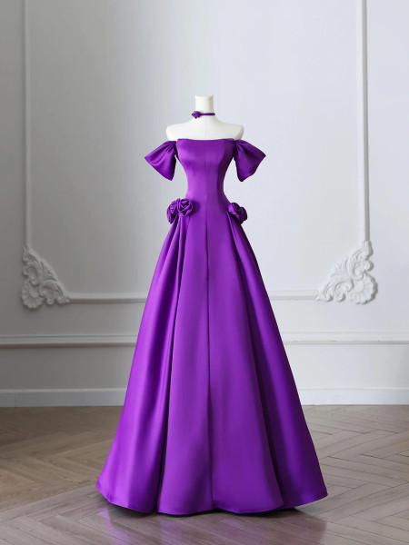 Shop 2025 ANNAKOO Purple Satin A-Line Off The Shoulder Prom Dress Under 129