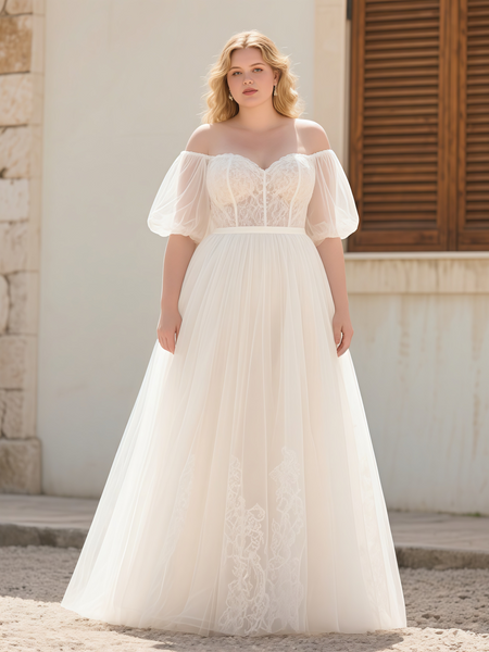 Shop 2025 ANNAKOO Off The Shoulder Tulle Appliques Plus Size Wedding Dress Under 189