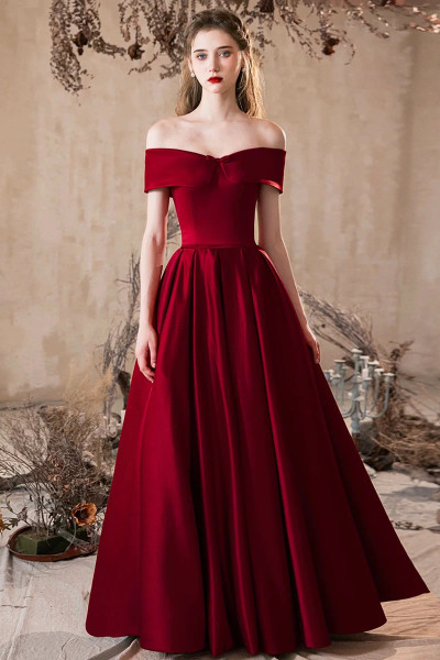 Shop 2025 ANNAKOO Burgundy Satin Long A Line Bow Prom Dress Under 149