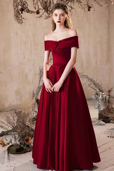 Shop 2025 ANNAKOO Burgundy Satin Long A Line Bow Prom Dress Under 149