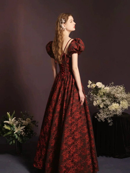 Shop 2025 ANNAKOO Burgundy Rose Print A-Line Floor Length Prom Dress  Under 179