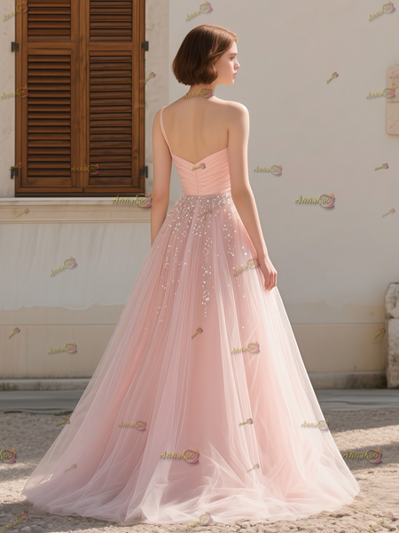 Shop 2025 ANNAKOO Pink Beading A Line Satin & Tulle Prom Dress Under 249