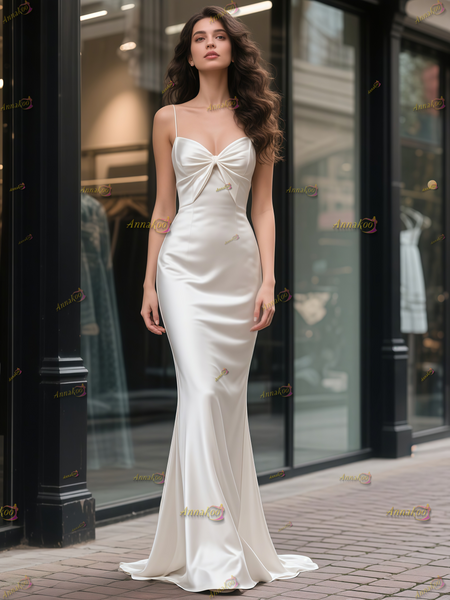 Shop 2025 Annakoo Spaghetti Straps Trumpet Mermaid Knot Satin Wedding Dress Under 159