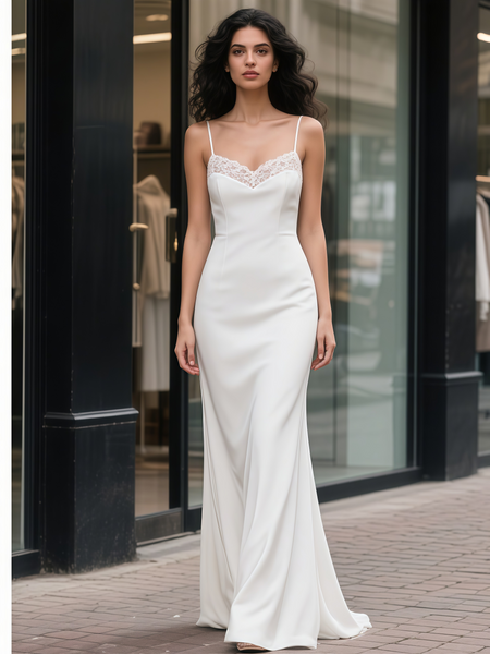 Shop 2025 ANNAKOO Spaghetti Straps Lace Trumpet Mermaid Satin Wedding Dress Under 149