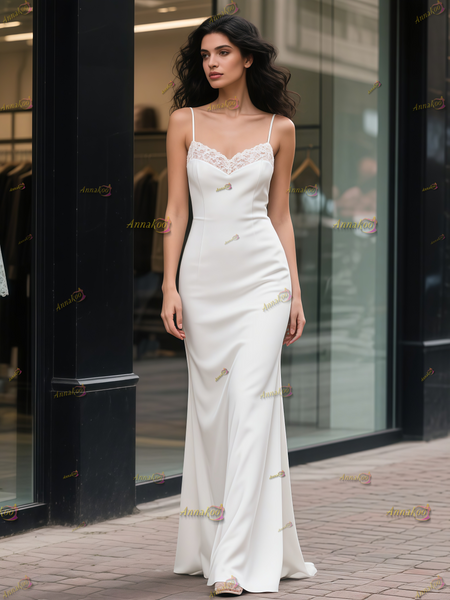 Shop 2025 ANNAKOO Spaghetti Straps Lace Trumpet Mermaid Satin Wedding Dress Under 149