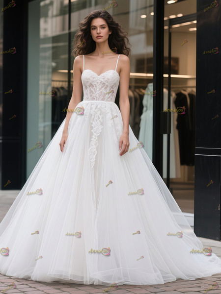 Shop 2025 ANNAKOO Spaghetti Straps Lace & Tulle A Line Wedding Dress Under 198