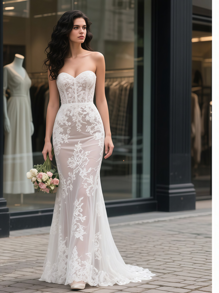 Shop 2025 ANNAKOO Sweetheart Trumpet Mermaid Lace Sweetheart Wedding Dress Under 189