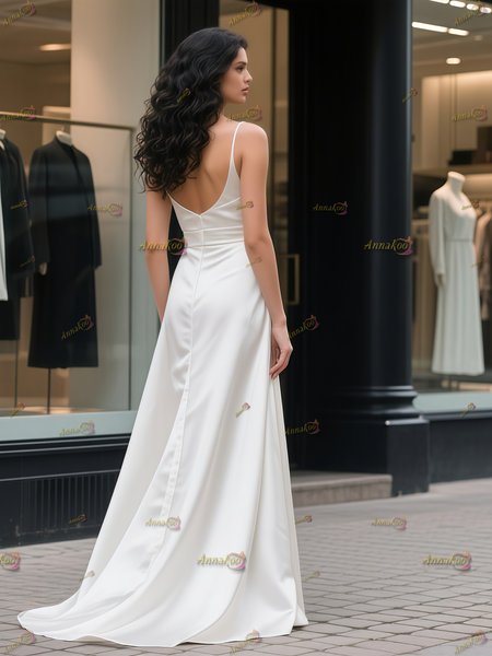 Shop 2025 ANNAKOO Scoop Satin Trumpet Mermaid Simple Wedding Dress Under 189
