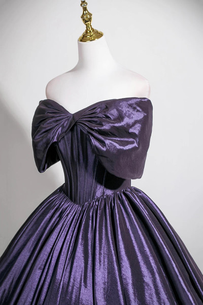 Shop 2025 ANNAKOO Off The Shoulder A Line Purple Satin Prom Dress Under 169