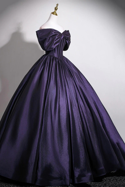 Shop 2025 ANNAKOO Off The Shoulder A Line Purple Satin Prom Dress Under 169