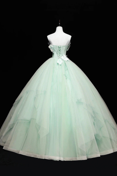 Shop 2025 ANNAKOO Green Tull Applique Ball Gown Strapless Prom Dress Under 189