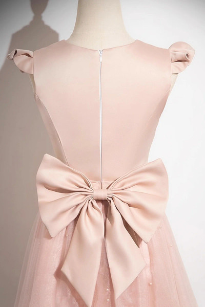 Shop 2025 ANNAKOO Pink Satin Tulle Scoop A Line Bow Prom Dress Under 139