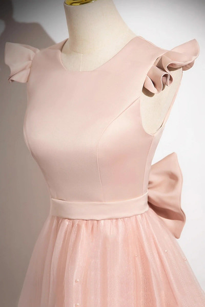 Shop 2025 ANNAKOO Pink Satin Tulle Scoop A Line Bow Prom Dress Under 139
