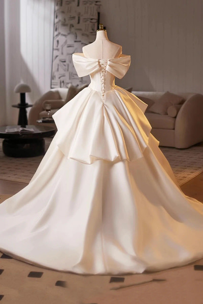 Shop 2025 ANNAKOO White Off The Shoulder Satin Flower A Line Wedding Dress Under 189