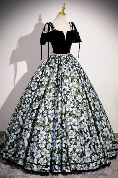 Shop 2025 ANNAKOO Black Velvet Floral Print Satin Prom Dress Under 179