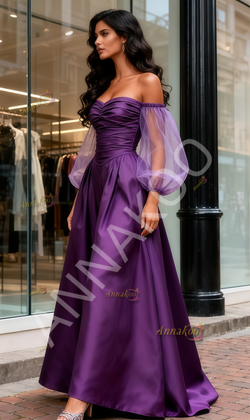 Shop 2025 Annakoo Purple Off The Shoulder Puffy Sleeves A Line Prom Dress Under 159