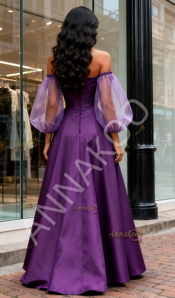 Shop 2025 Annakoo Purple Off The Shoulder Puffy Sleeves A Line Prom Dress Under 159