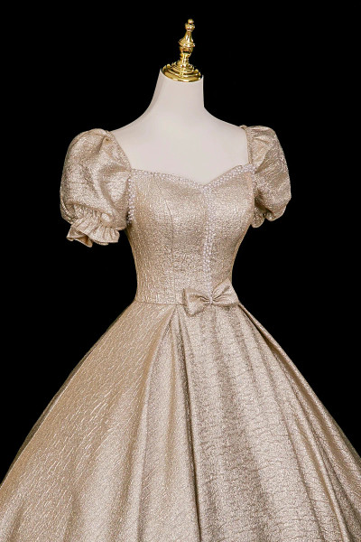 Shop 2025 ANNAKOO Champagne A-Line Satin Floor Length Prom Dress Under 169