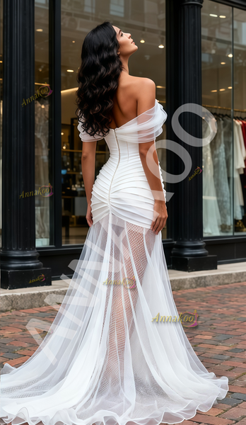 Shop 2025 ANNAKOO Sexy Sweetheart Trumpet Mermaid Satin Tulle Ruched Wedding Dress Under 198