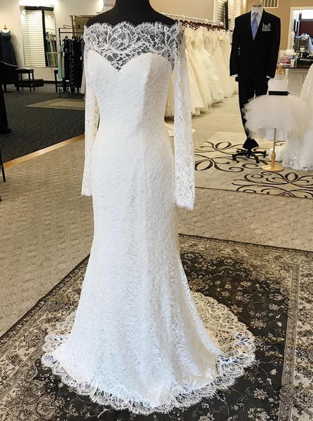 Long Sleeves Mermaid Off-the-Shoulder Lace Wedding Dress 