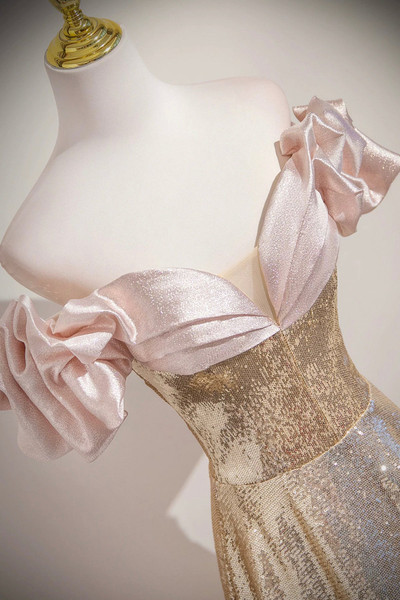 Shop 2025 ANNAKOO Gold Off The Shoulder Sequins Trumpet Mermaid Prom Dress Under 169