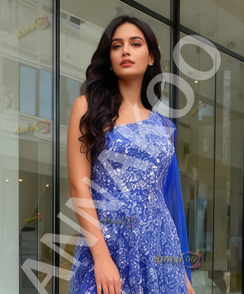 Shop 2025 ANNAKOO Blue One Shoulder Royal Blue Feather Prom Dress Under 249