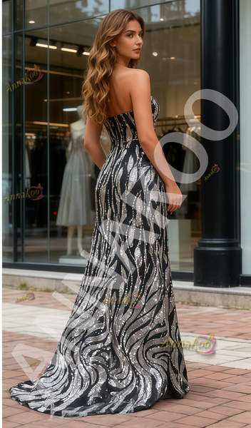 Shop 2025 ANNAKOO Black Sequin Strapless Trumpet Mermaid Prom Dress With Slit Under 249