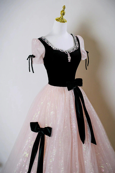 Shop 2025 ANNAKOO A Line Pink Tulle Beading Black Velvet Prom Dress Under 167