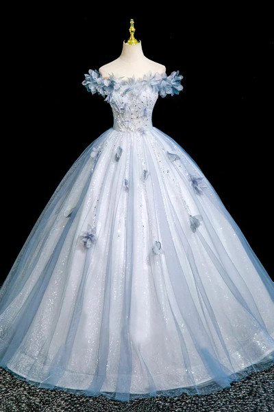 Shop 2025 ANNAKOO Blue Tulle Flowers Floral A Line Prom Dress Under 179