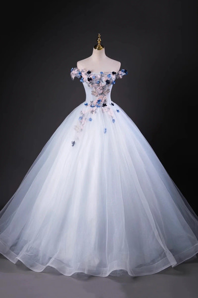 Shop 2025 ANNAKOO White Flower Off The Shoulder A Line Floral Prom Dress Under 179