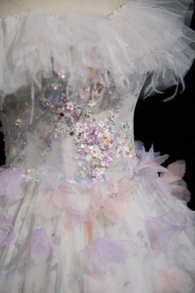 Shop 2025 ANNAKOO Floral Print Off the Shoulder Flower Tulle A Line Prom Dress Under 189