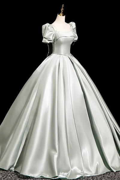 Shop 2025 ANNAKOO Gray Green Satin A-Line Short Sleeve  Prom Dress Under 175