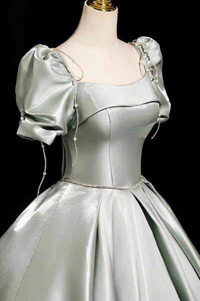 Shop 2025 ANNAKOO Gray Green Satin A-Line Short Sleeve  Prom Dress Under 175