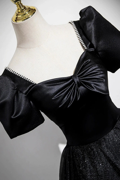 Shop 2025 ANNAKOO Black Glitter Tulle Long Puffy Sleeve Prom Dress Under 169