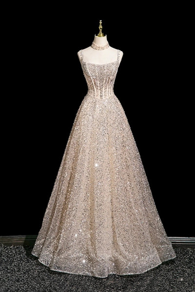 Shop 2025 ANNAKOO Champagne Tulle Sequins A Line Off The Shoulder Prom Dress Under 219