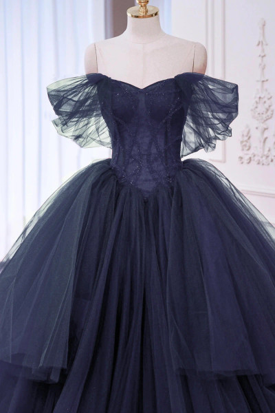 Shop 2025 ANNAKOO Off The Shoulder Layers Navy Blue Tulle A Line Prom Dress Under 239