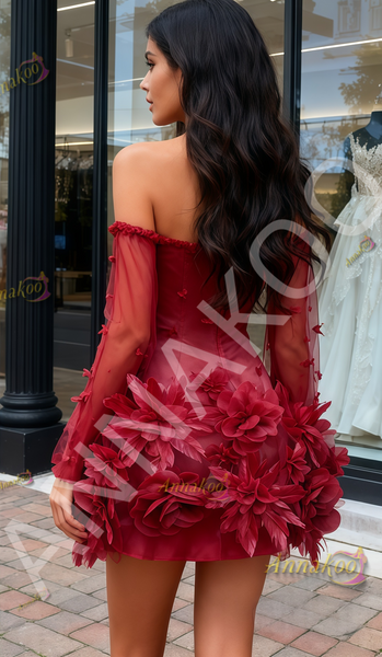 Shop 2025 ANNAKOO Burgundy Off The Shoulder Flower Feather Homecoming Dress Under 189