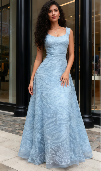 Shop 2025 ANNAKOO Blue Tulle A Line V Neck Backless Prom Dress Under 189