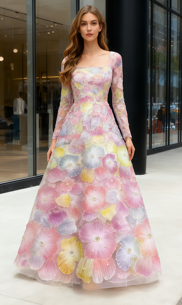 Shop 2025 ANNAKOO Colorful Long Sleeve Square A Line Beading Tulle Prom Dress Under 229