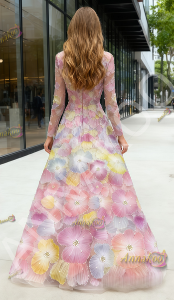 Shop 2025 ANNAKOO Colorful Long Sleeve Square A Line Beading Tulle Prom Dress Under 229