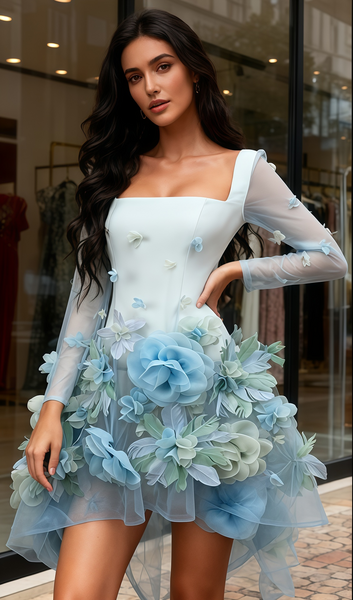 Shop 2025 ANNAKOO Long Sleeve A Line Square Tulle Flower Feather Homecoming Dress Under 189