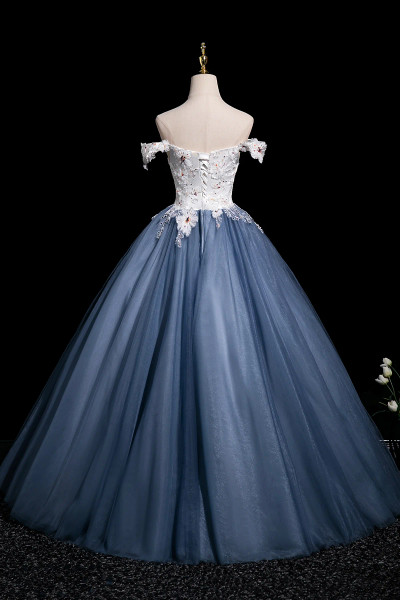 Shop 2025 ANNAKOO White Floral & Gray Tulle A Line Off The Shoulder Prom Dress Under 188