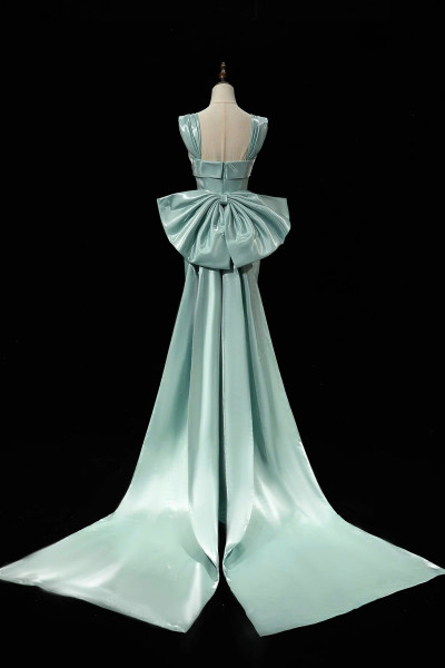Shop  2025 ANNAKOO Green Satin Bow Trumpet Mermaid Prom Dress Under 159