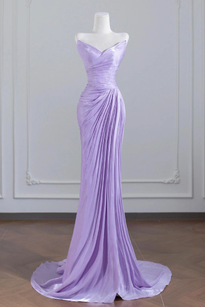 Shop 2025 ANNAKOO Lilac Strapless Shawl Satin Trumpet Mermaid Prom Dress Under 169