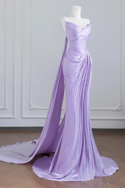 Shop 2025 ANNAKOO Lilac Strapless Shawl Satin Trumpet Mermaid Prom Dress Under 169