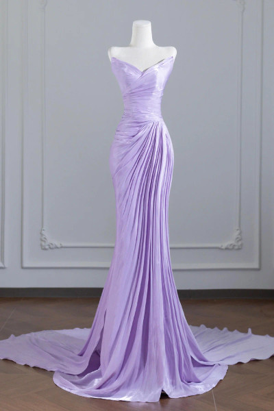 Shop 2025 ANNAKOO Lilac Strapless Shawl Satin Trumpet Mermaid Prom Dress Under 169