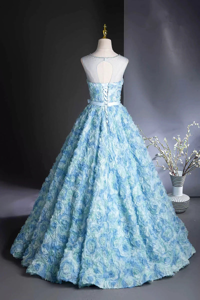 Shop 2025 ANNAKOO Blue Rose Flower A Line Sheer Prom Dress Under 189