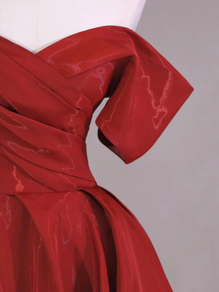 Shop 2025 ANNAKOO Dark Red Satin Tulle Off The Shoulder A Line Prom Dress Under 189